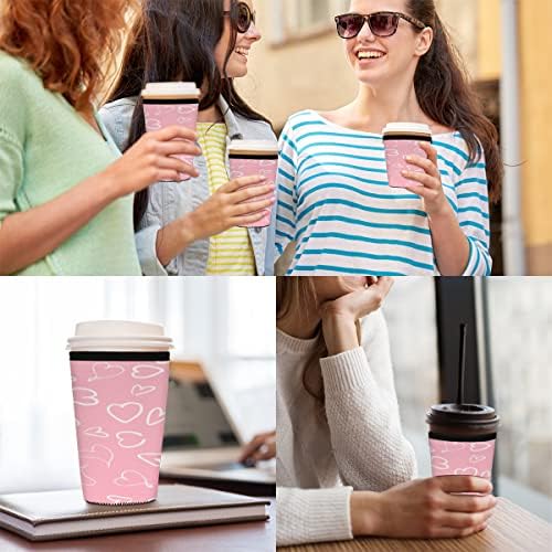 Pembe Kalp Kullanımlık Buzlu Kahve Kol İzolatör Neopren Bardak Tutucu Kahve Kol Soğuk İçecekler için İçecekler Orta