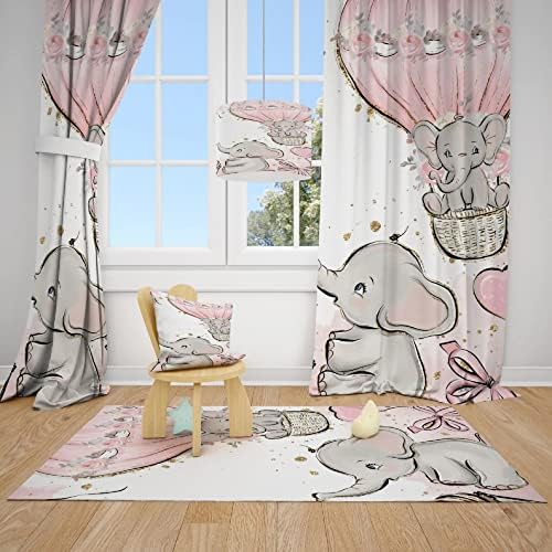 Sevimli Filler ve Balonlar Bebek Kız odası perdesi Kreş Perdeleri Pencere Perdeleri (Çift - 28 x 63)