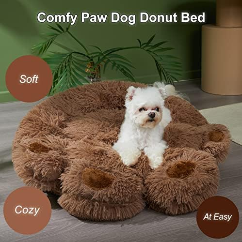 Jıupety Kahverengi Küçük köpek yatağı, Yuvarlak Sakinleştirici Çörek köpek yatağı, Gömme ve Kabarık köpek yatağı,