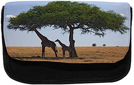 Lunarable Zürafa Kalem Kutusu, Hayvanlar Altında Ağaç Görünümü, Kumaş Kalem Kalem Çantası Çift Fermuarlı, 8.5 x 5.5,