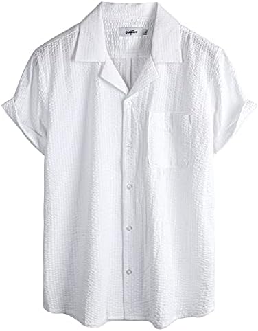 VATPAVE Erkek Çizgili Yaz Gömlek Casual Düğme Aşağı Kısa Kollu Plaj Gömlek
