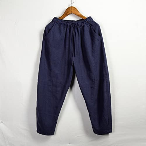 YHAIOGS Büyük Köpük Erkek Pamuk ve Keten Düz Renk Rahat Pantolon Japon Keten Spor ince pantolon Ayak 10 Bellek Köpük