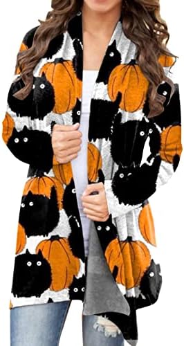 Kadın Cadılar Bayramı Rahat Bluz Hayvan Kedi Baskı Hırka Ceket Uzun Kollu Üstleri Komik Açık Ön Hırka Gömlek Ceket