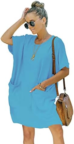 Ladybranch kadın Rahat Yaz T Gömlek Elbise Elastik Gevşek Kısa Kollu Elbise ile Cep Kadınlar için