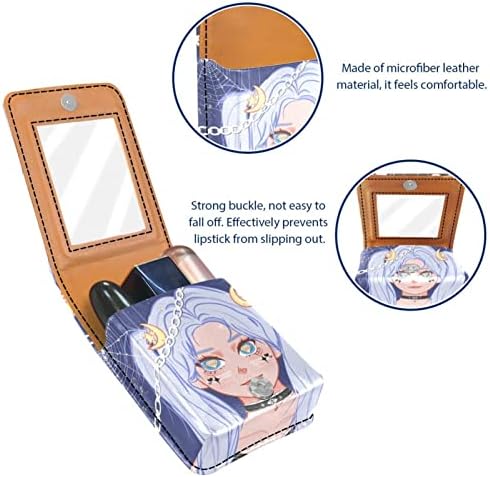 ORYUEKAN Ruj Ayna ile Sevimli Taşınabilir Makyaj Çantası kozmetik çantası, Kız Karikatür Cadılar Bayramı Serin Mor