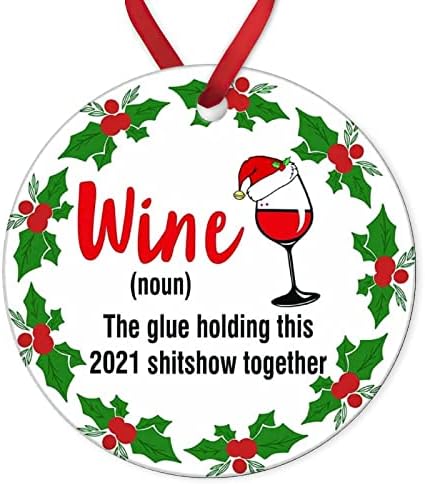 Noel 2021 Şarap Tutkal Tutan Bu 2021 Shitshow Birlikte Komik Karantina Noel Süs noel dekoru Hatıra Asılı Ağaç