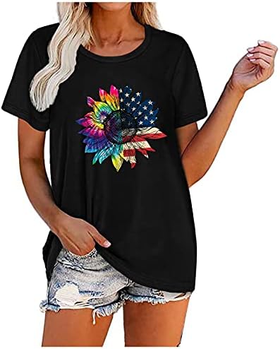 4th Temmuz Gömlek Kadın ABD Bayrağı Tee Gömlek Yaz Casual Tops Kısa Kollu Tee Gömlek Yıldız Çizgili Rahat Gevşek