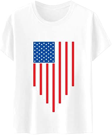 4th Temmuz Gömlek Kadın Amerikan Bayrağı Tee Gömlek Casual Yaz Üstleri Kısa Kollu Tees Çizgili Kravat Boya Rahat