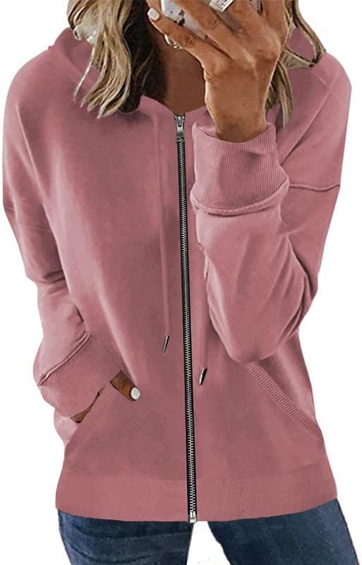 Basysın kadın Rahat fermuarlı kapüşonlu kıyafet Ceket Uzun Kollu İpli Kapüşonlu Sweatshirt Cepli