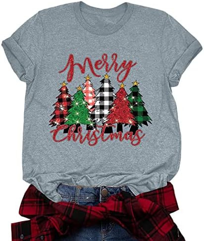 Noel T Shirt Kadın Kadın Rahat Sıkı V Boyun Baskı Gömlek Yuvarlak Boyun Kısa Kollu Tee Tops Tunik Bluz