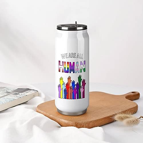 LGBT Hepimiz İnsan Paslanmaz Çelik Kahve Kupa Kullanımlık Su Şişesi seyahat bardağı pipetli bardak Çay Suyu için