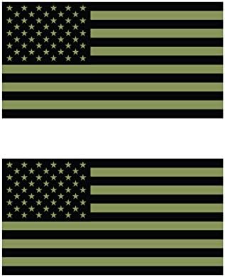 Iki Paket Bastırılmış OD Yeşil Amerikan Bayrağı Çıkartmalar FA Graphix Vinil Çıkartması ABD ABD Amerika Bayrakları