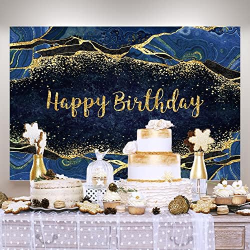 Ticuenicoa 6×4ft Lacivert Zemin Sıvı Mutlu Doğum Günü Fotoğraf Arka Plan Erkekler Kadınlar için Mermer ve Altın Glitter