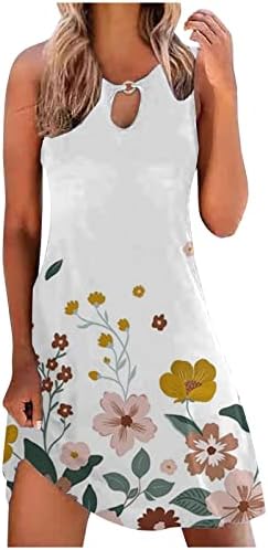 Baskılı Yensiz Kadınlar için Rahat Plaj Yaz Kolsuz Tank Elbiseler Gevşek Kolsuz Hollow Out Mini Elbise