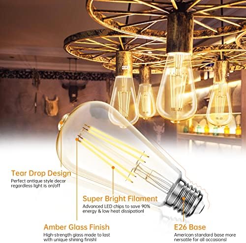 Batklumi LED Edison ampuller ışık: Dim 8 W eşdeğer 60 Watt E26 ampuller 2700 K sıcak beyaz Vintage ampuller 80+ CRI