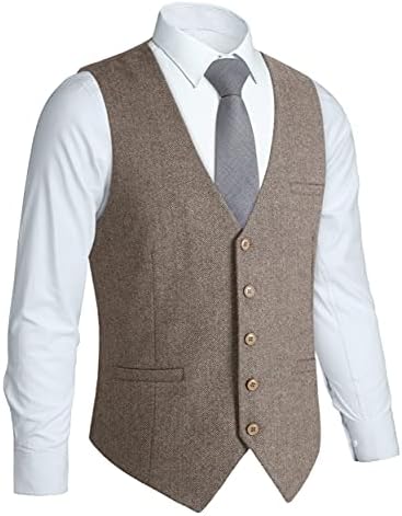 HISDERN erkek Balıksırtı Tüvit Yelek İngiliz Düğün Premium Yün Karışımı Takım Elbise Yelek Iş Resmi Elbise Yelek