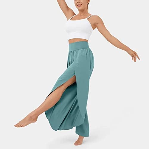 Kadın Flowy Bölünmüş Geniş Bacak Pantolon Yüksek Belli Yoga Pantolon Baggy Hippi Pilates Pantolon Boho Plaj Artı