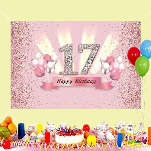 17th Doğum Günü Süslemeleri Kızlar için Mutlu 17th Doğum Günü Zemin Afiş Parti Deco Kız 17 Yaşında Yıldönümü Partisi