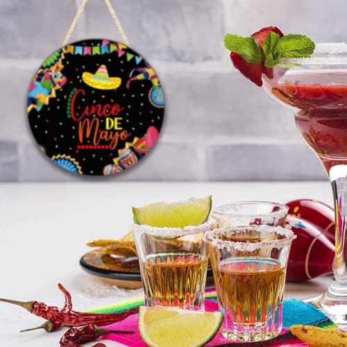 Gigoitly Cinco de Mayo Dekorasyon Asılı İşareti 12 Meksika Fiesta Dekor Cinco de Mayo Ahşap Çelenk ile Sombrero Marakas