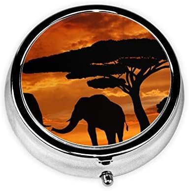 Günbatımı Afrika Savan Yuvarlak Hap Kutusu Dekoratif Kutu Konteyner Hap Durumda, çanta Cep Seyahat için Kompakt İki