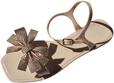 GETBEE Sandalet Kadınlar için Şık Yaz Flats Bayan Sandalet burnu açık ayakkabı Sparkly Bling Ayak Bileği Toka Kayış