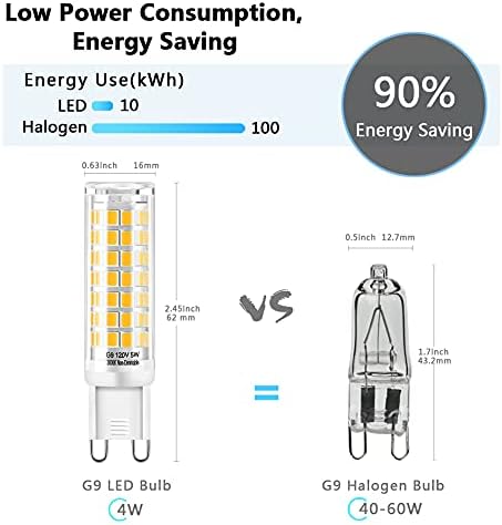 G9 LED Ampul 3000K Sıcak Beyaz, 5W Kısılabilir Değil (Eşdeğer 40W, 50W, 60W Halojen), G9 Bi Pin Seramik Taban 360°Işın