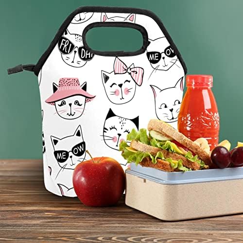 Yalıtımlı Öğle Yemeği Çantası Sevimli Gülümseme Kediler Pembe yemek taşıma çantası Su Geçirmez Okul Piknik Öğle Yemeği