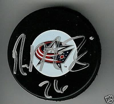 DEREK MACKENZİE, Columbus Blue Ceketli Diski COA İmzalı NHL Diskleri ile İmzaladı