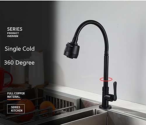 Havza musluk tek soğuk siyah banyo musluk 360 derece havza musluk dönebilen pirinç lavabo soğuk su musluk