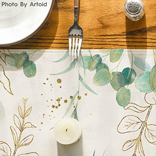Artoid Modu Bej Yeşillik Okaliptüs Yaz Masa Koşucu, bahar Mutfak yemek masası Dekorasyon Ev Partisi Dekoru için 13x60