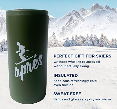 Apres Ski Slim Can Soğutucu (Koyu Yeşil) - Kayakçılar için Mükemmel Bir Hediye