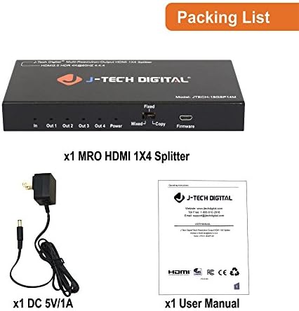 J-Tech Dijital Ölçekleyici / Çok Çözünürlüklü Çıkış (MRO) 18GBps 1x4 HDMI 2.0 Splitter HDR10/Dolby Görüş 4K@60Hz