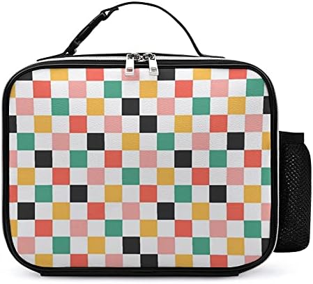 Renkli Dama tahtası Kareler Kullanımlık yemek taşıma çantası Yalıtımlı öğle yemeği kutu konteyner Ofis İşleri İçin
