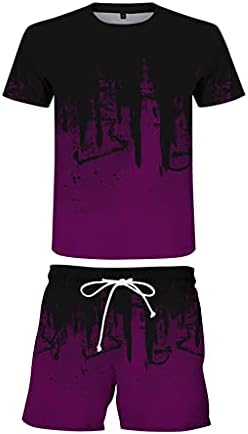 PDGJG Yaz erkek Takım Elbise Spor Takım Elbise Spor, Kısa Kollu tişört + Beraberlik Şort 2 Adet (Renk: Mor, Boyut: