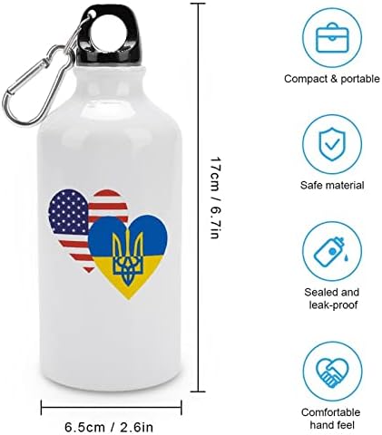 Ukrayna ABD Kalp Bayrağı Spor Alüminyum Şişe Taşınabilir Spor Su Şişeleri Karabina ve Büküm Kapağı