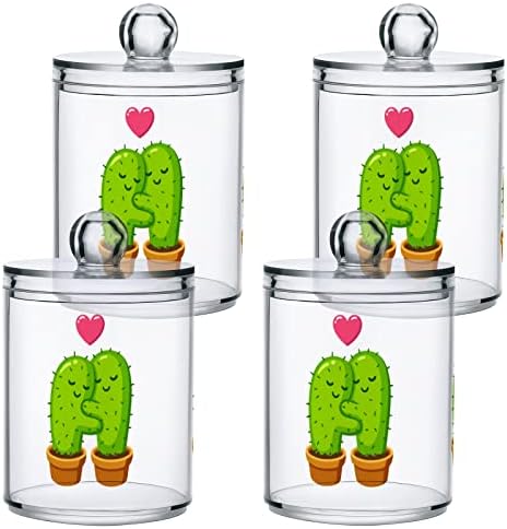 YYZZH Sevimli Kaktüs Çift Sarılmak Aşk Kalp Sevgililer Günü 4 Paket Qtip Tutucu Dağıtıcı pamuklu çubuk Topu Yuvarlak