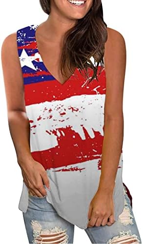4th Temmuz Gömlek Kadınlar için ABD Bayrağı Yaz Kolsuz O-boyun Tank Top Yıldız Çizgili Kravat Boya Gömlek Casual