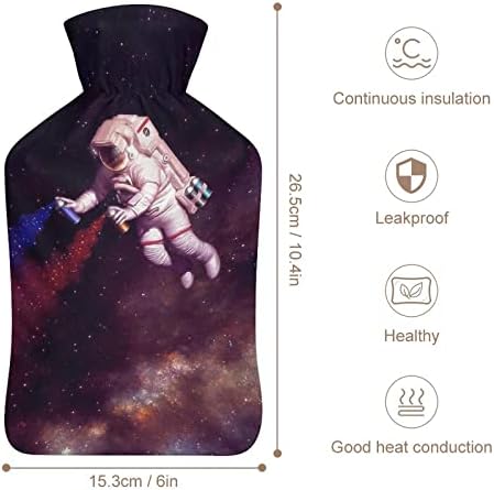 Astronot Sanatçı Sıcak Su Şişesi Kauçuk Enjeksiyon Sıcak Peluş Kapak Yatak Adet Ağrı Krampları 1 Litre