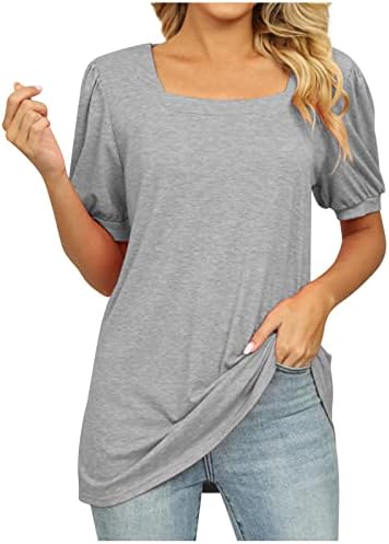 Bayan Üstleri Şık Rahat Kare Boyun Kısa Kollu Üst İş Tişörtleri Kadın Artı Boyutu Vintage Tee Gömlek bol tişört