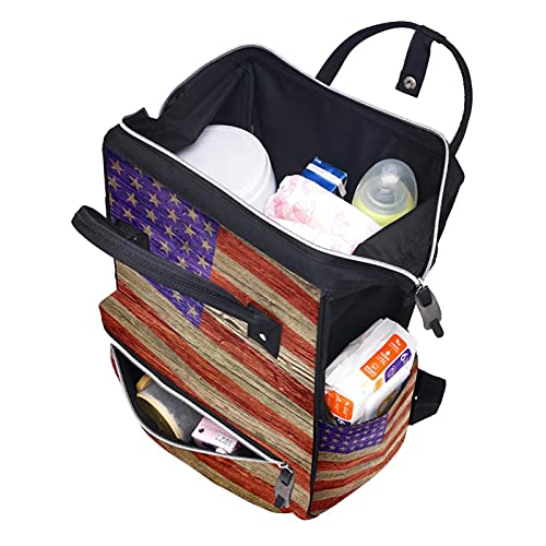 Amerikan Bayrağı Grunge Ahşap Doku bez bebek bezi çantaları Mumya Sırt Çantası Büyük Kapasiteli Bez Torba Hemşirelik
