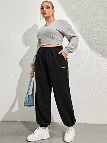 SHENHE kadın Artı Boyutu Elastik Bel Yüksek Belli Sweatpants Jogger cepli pantolon