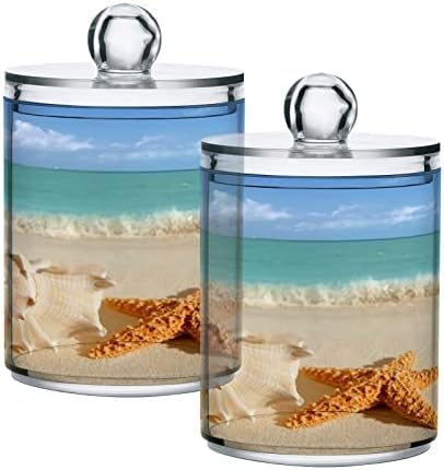 Denizyıldızı Kabuk Plaj pamuklu çubuk Tutucu Banyo Kapları Kapaklı Kavanozlar Set Pamuklu Çubuk Ped Pamuklu çubuk