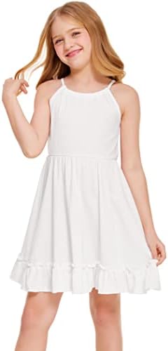 Hopeac Kızlar yaz elbisesi Halter Boyun Soğuk Omuz Kolsuz Casual Sundress A-line Fırfır Salıncak Elbiseler