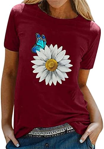 Egzersiz Gömlek Kadın Kadın Casual Çiçek Baskı Üstleri Gömlek Kısa Kollu O-Boyun Moda Üst Gevşek Kadın T Shirt