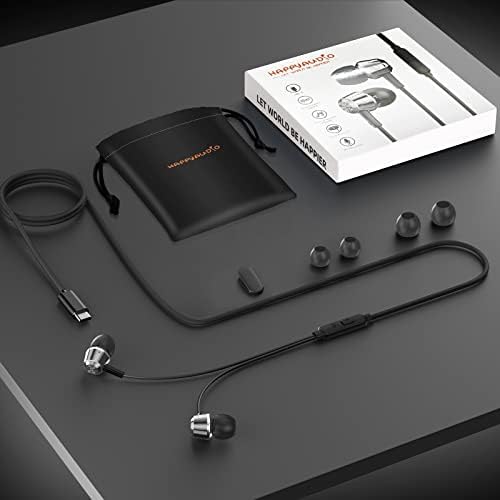 HAPPYAUDIO W1 USB C Kablolu Kulaklıklar, Hi-Fi Stereo Gürültü Önleyici Metal Mikrofonlu Kulaklıklar Oyun Sporları