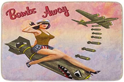 Adowyee Banyo Paspas Retro Pin Up Kız Oturan Bomba Ngirl Vintage Poster Askeri Savaş Bombacı Ordu Rahat Banyo Dekor