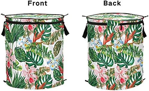 Tropikal Çiçek Yaprakları Pop Up çamaşır sepeti kapaklı Katlanabilir Depolama Sepeti Katlanabilir çamaşır torbası
