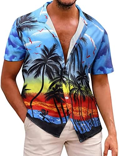 Erkekler Hawaiian Kısa Kollu Gömlek Baskılı Yaz Casual Düğme Aşağı Plaj Gömlek