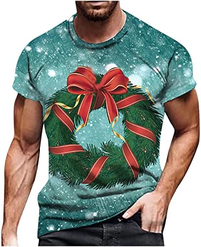 Erkek Gömlek Noel Çelenk 3D Baskılı kısa kollu tişört Noel Giyim, Rahat Yuvarlak Boyun Tee Kazak Tops