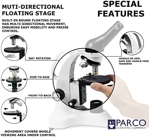 Parco Scientific 3050-RC-E2 LED Kablosuz Mikroskop, 40-800X Büyütme, Ters Burunluk, LED Aydınlatma, Yuvarlak Yüzer